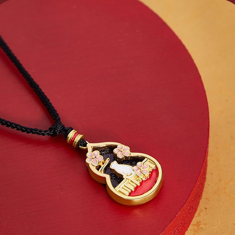 KarmaRipple's 925 Sterling Silver Peach Blossom Cat Gourd Pattern Protection Pendant Necklace p3