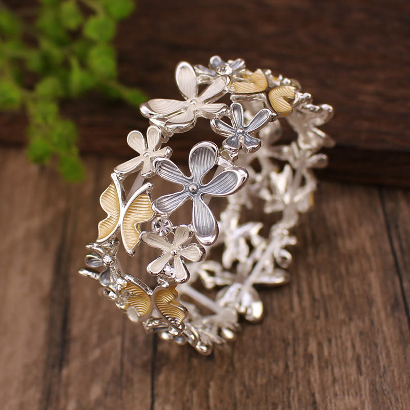 KarmaRipple's Colorful Butterfly Flowers Love Alloy Elastic Bracelet Bangle p2