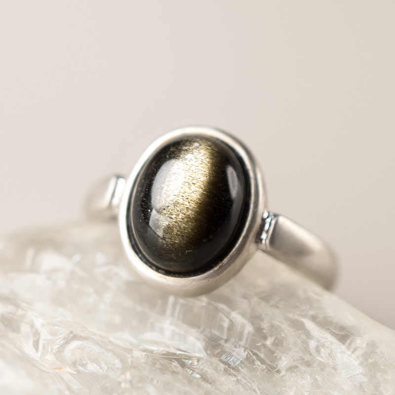 KarmaRipple's Authentic 925 Sterling Silver Gold Sheen Obsidian Adjustable Wealth Ring p16