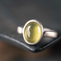 KarmaRipple's Authentic 925 Sterling Silver Prehnite Citrine Adjustable Happiness Ring