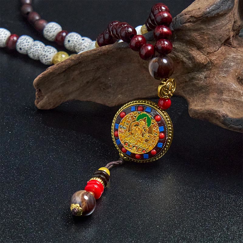 KarmaRipple's Tibetan Handmade Wood Beadwork Om Mani Padme Hum Samantabhadra Bodhisattva Purity Pendant Necklace p11