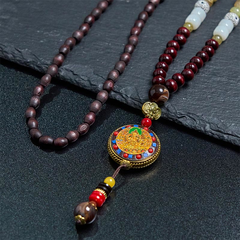 KarmaRipple's Tibetan Handmade Wood Beadwork Om Mani Padme Hum Samantabhadra Bodhisattva Purity Pendant Necklace p4