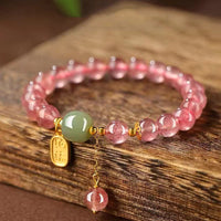 KarmaRipple's Authentic Strawberry Quartz Fu Character Jade Positive Balancing Bracelet