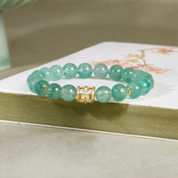 KarmaRipple's 925 Sterling Silver Green Strawberry Quartz Flower Calm Bracelet
