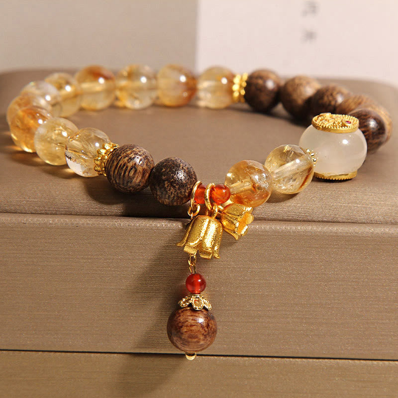 KarmaRipple's Citrine Agarwood Lily Of The Valley Five Directions Gods Of Wealth Protection Bracelet p8