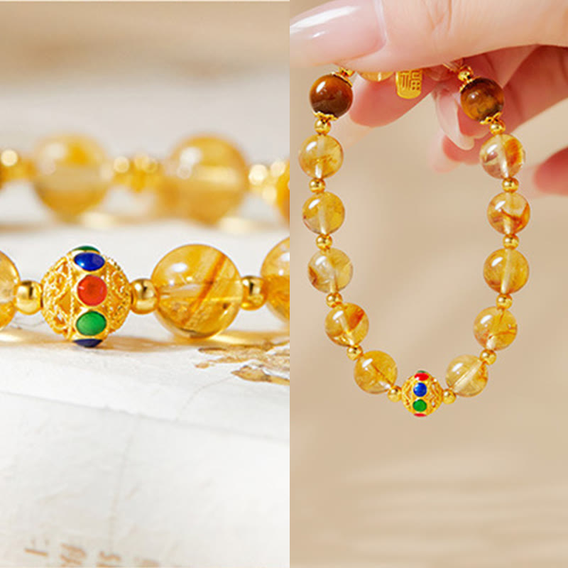 KarmaRipple's 925 Sterling Silver Fu Character Citrine Tiger Eye Protection Bracelet p5