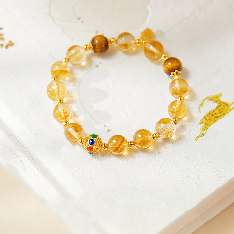KarmaRipple's 925 Sterling Silver Fu Character Citrine Tiger Eye Protection Bracelet p4