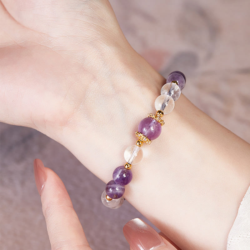 KarmaRipple's 925 Sterling Silver Authentic Amethyst Ivory Gemstone Balance Bracelet p9