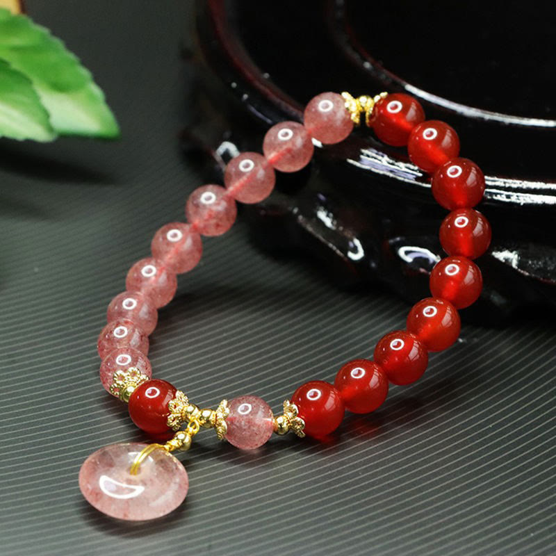 KarmaRipple's Strawberry Quartz Red Agate Peace Buckle Positive Fortune Bracelet p3