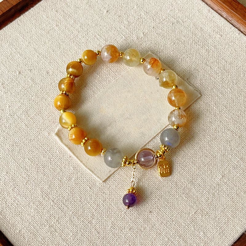 KarmaRipple's Authentic Citrine Tiger Eye Fu Character Prosperity Bracelet p1