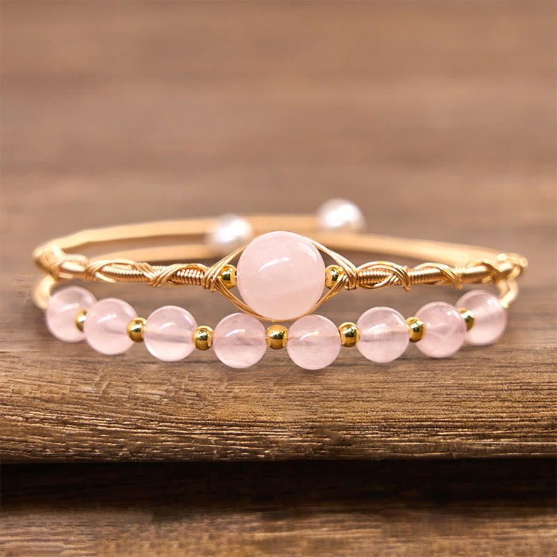 KarmaRipple's Authentic Rose Quartz Love Balancing Metal Cuff Bracelet Bangle p2