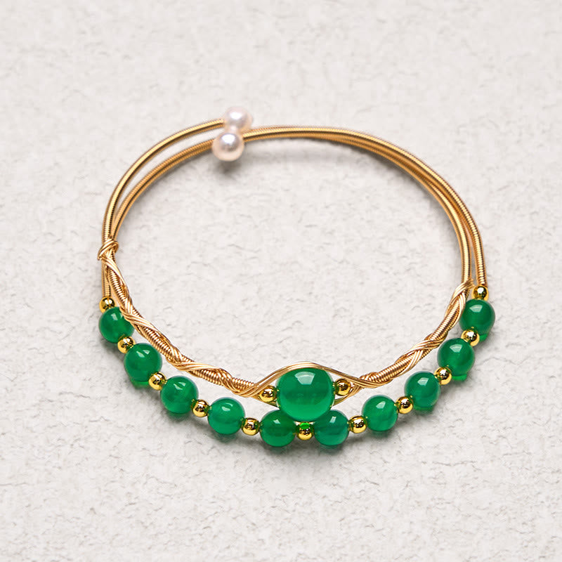 KarmaRipple's 14K Gold Filled Bronze Authentic Green Agate Power Metal Cuff Bracelet Bangle p4