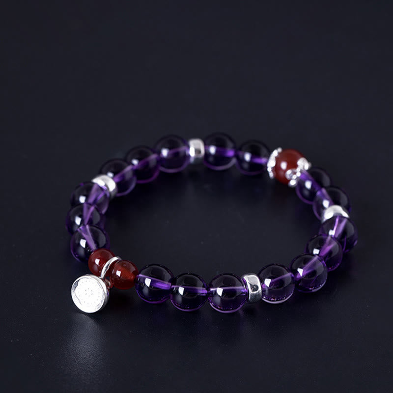 KarmaRipple's 925 Sterling Silver Authentic Amethyst Red Agate Lotus Positive Bracelet p9
