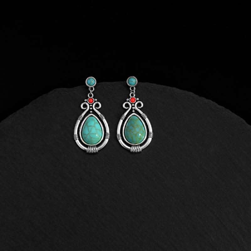 KarmaRipple's Tibet Vintage Turquoise Waterdrop Strength Drop Dangle Earrings Clips p7