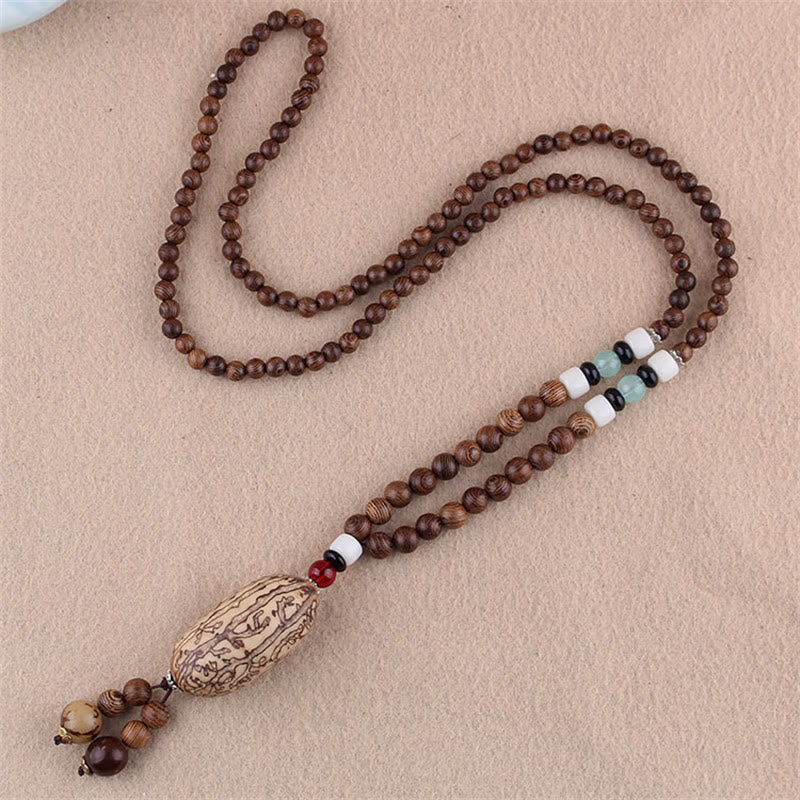 KarmaRipple's Tibetan Wenge Wood Bodhi Seed Agate Elephant Protection Pendant Necklace p18