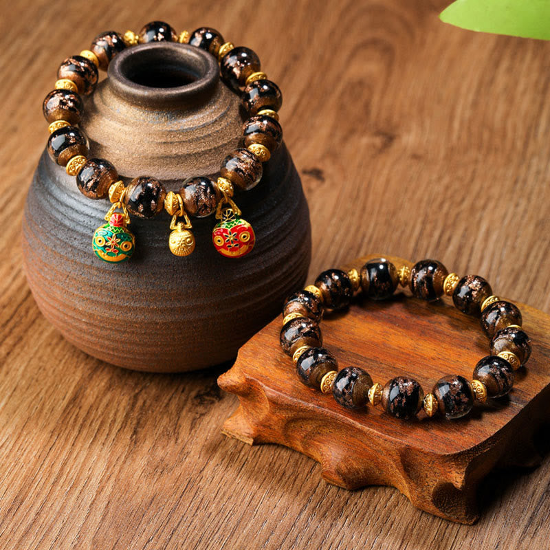 KarmaRipple's Gold Swallowing Beast Family Talisman Liuli Glass Bead Fortune Bracelet p18