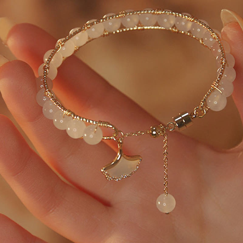 KarmaRipple's Ginkgo Leaf Jade Bead Fortune Bracelet p3