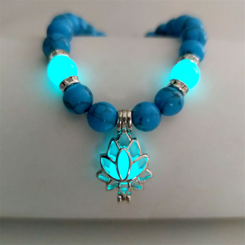 KarmaRipple's Tibetan Turquoise Glowstone Luminous Bead Lotus Protection Bracelet p18
