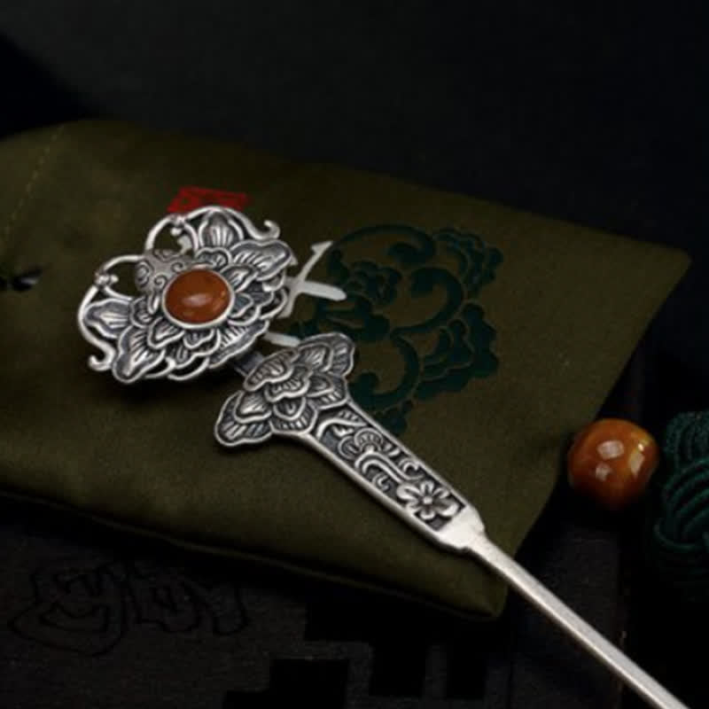 KarmaRipple's Red Agate Peony Flower Confidence Hairpin p10