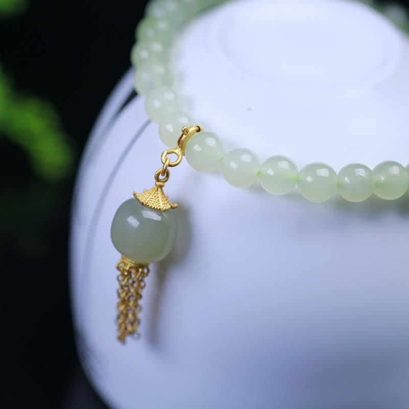 KarmaRipple's 925 Sterling Silver Hetian Jade Beaded Wealth Talisman Bracelet p5