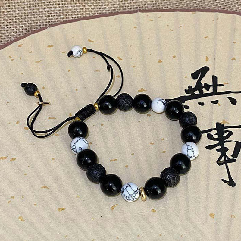 KarmaRipple's Black Obsidian Lava Rock Stone Yin Yang Strength Bracelet p12