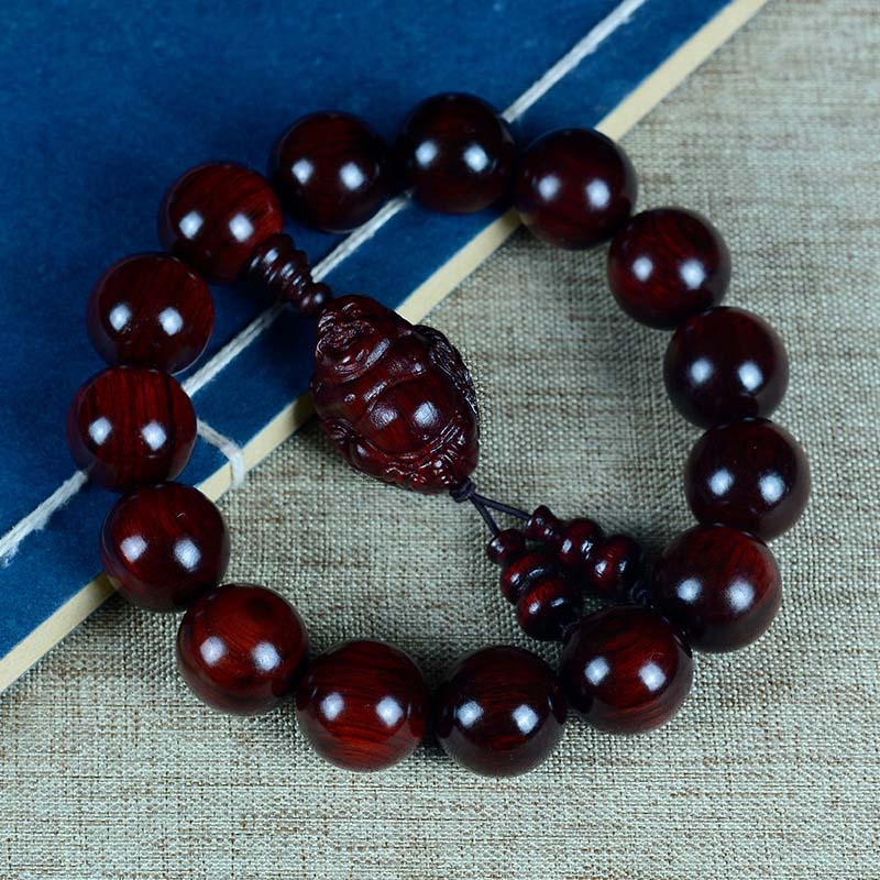 KarmaRipple's Small Leaf Red Sandalwood Laughing Buddha God of Wealth Protection Bracelet p7