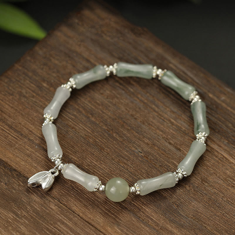 KarmaRipple's 925 Sterling Silver Authentic Tianshan Jade Bamboo Talisman Fortune Bracelet p12