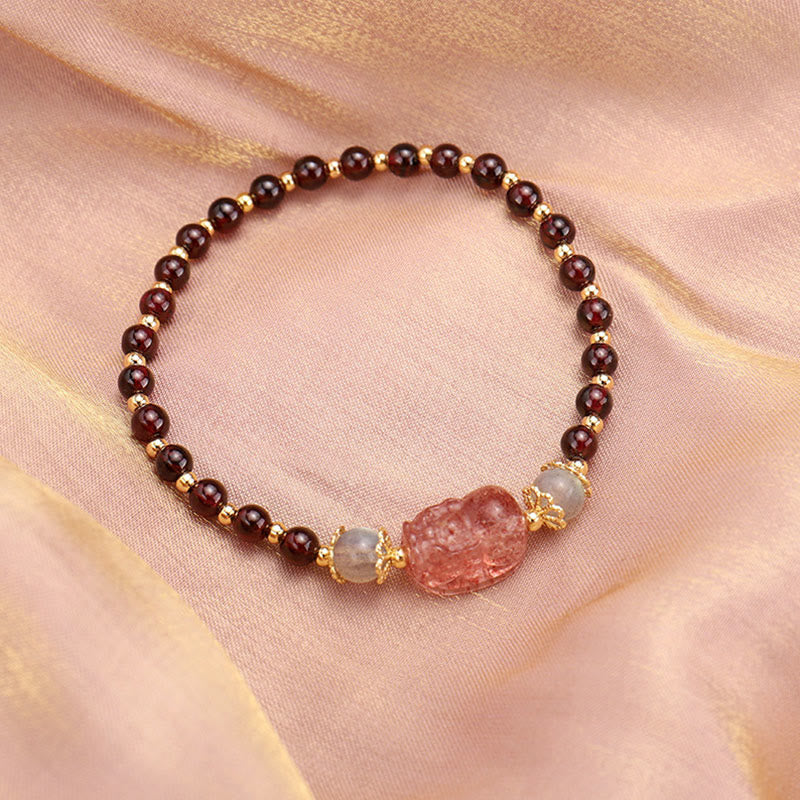 KarmaRipple's Authentic Tourmaline Garnet Strawberry Quartz PiXiu Moonstone Protection Bracelet p15