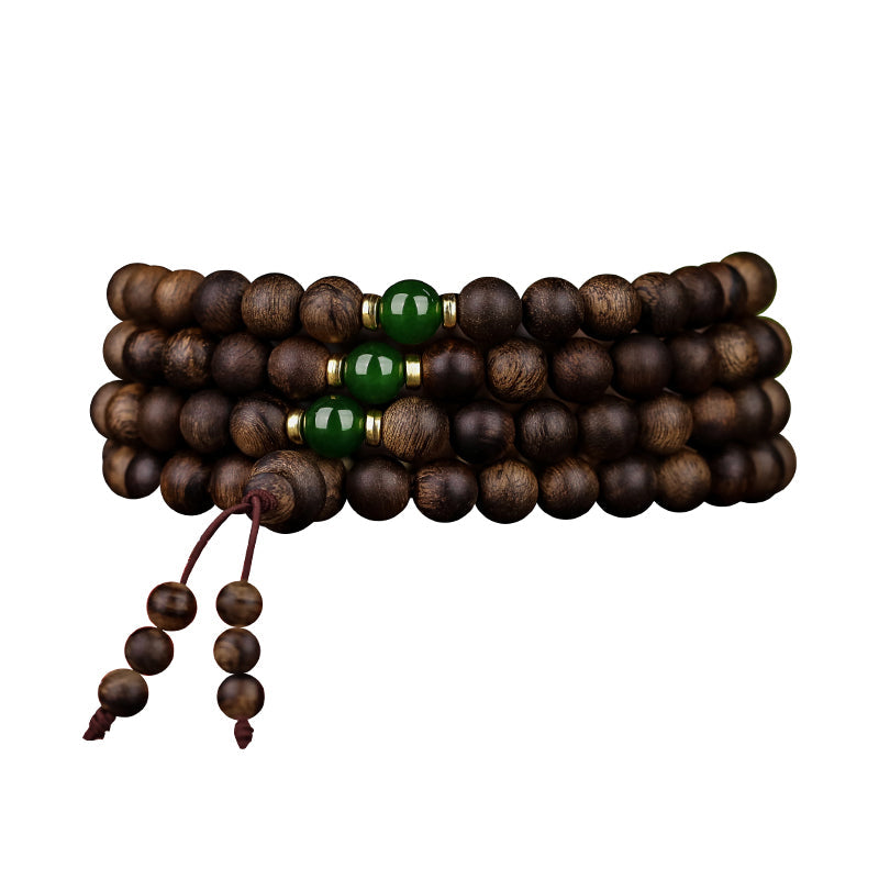 KarmaRipple's 108 Mala Beadwork Indonesia Tarakan Rare Agarwood Cyan Jade Ward Off Evil Spirits Bracelet p2