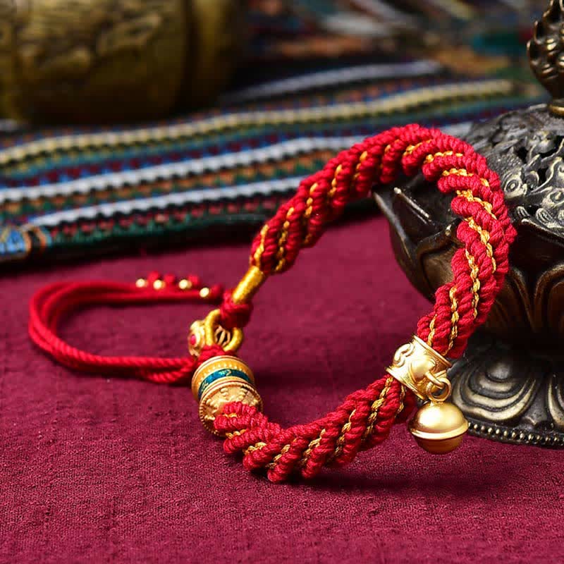 KarmaRipple's Tibetan Handmade Fortune Protection Thangka Prayer Wheel Bell Talisman Braid String Bracelet p27