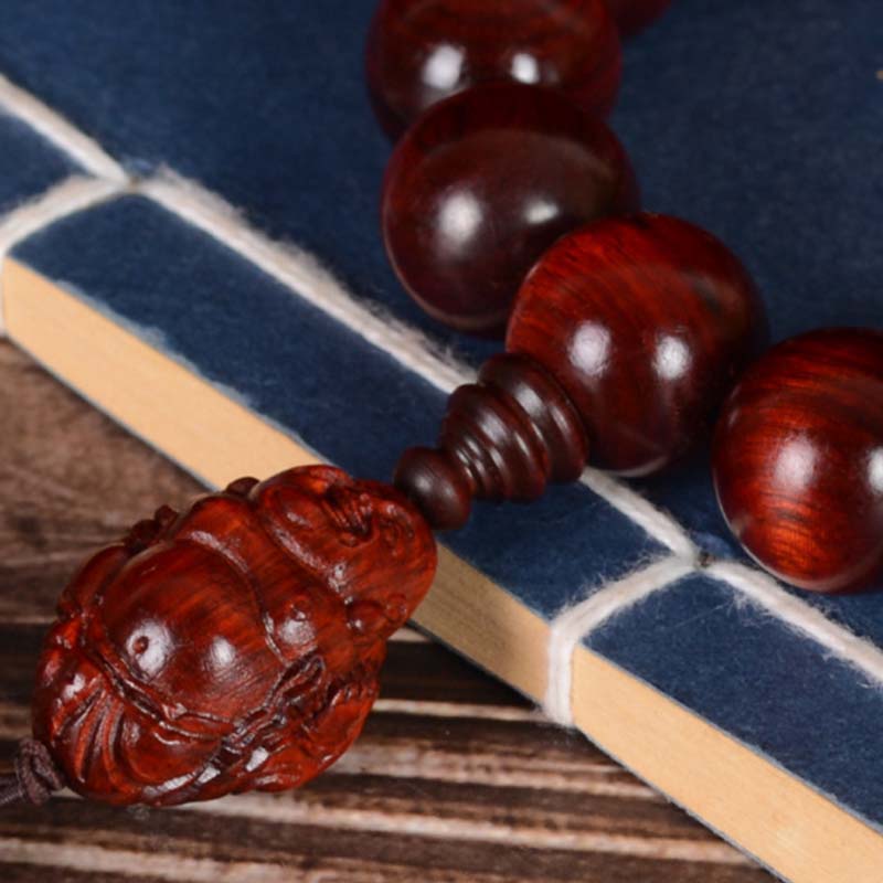 KarmaRipple's Small Leaf Red Sandalwood Laughing Buddha God of Wealth Protection Bracelet p12