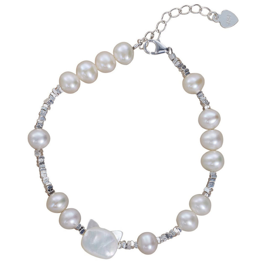 KarmaRipple's Pearl Cat Head Tridacna Stone Silver Chain Balancing Bracelet p5