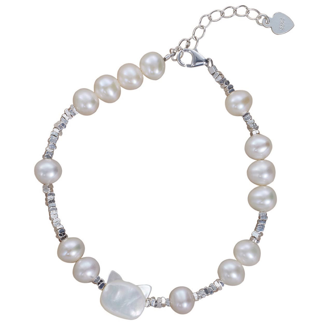 KarmaRipple's Pearl Cat Head Tridacna Stone Silver Chain Balancing Bracelet p5