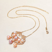 KarmaRipple's 18K Gold Plated Authentic Pearl Chinese Lock Talisman Sincerity Pendant Necklace