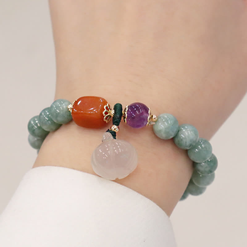 KarmaRipple's Cyan Jade Lotus Pumpkin Wish Peace Buckle Amethyst Gemstone Balancing Bracelet p8