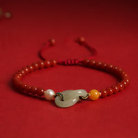 KarmaRipple's Authentic Red Agate Hetian Jade Double Peace Buckle Confidence Bracelet