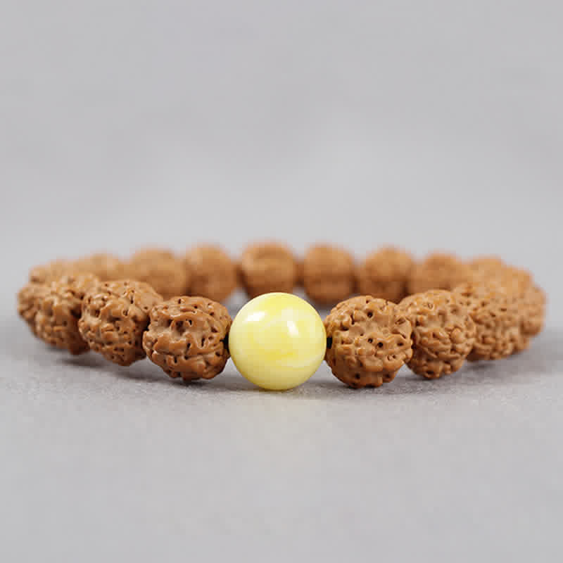 KarmaRipple's Tibet Rudraksha Bodhi Seed Dzi Bead Amber Turquoise Wealth Bracelet p18