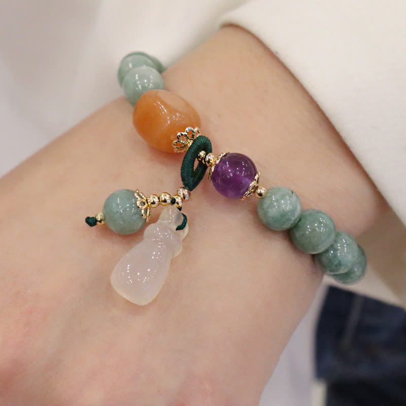 KarmaRipple's Cyan Jade Lotus Pumpkin Wish Peace Buckle Amethyst Gemstone Balancing Bracelet p17