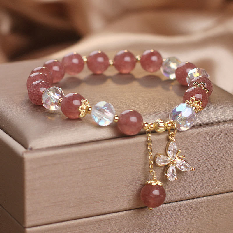 KarmaRipple's Authentic Strawberry Quartz Love Balancing Butterfly Talisman Bracelet p3