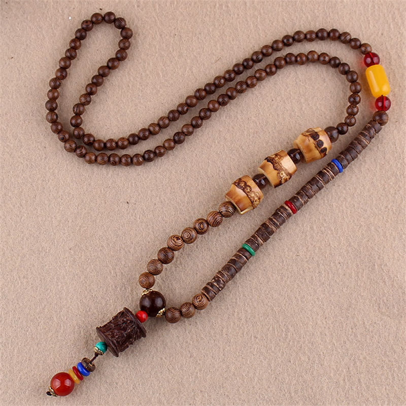KarmaRipple's Tibetan Wenge Wood Bodhi Seed Agate Elephant Protection Pendant Necklace p22