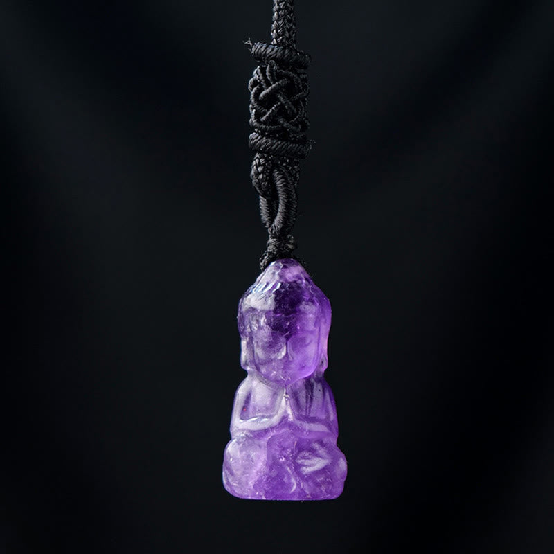 KarmaRipple's Various Gemstone Amethyst Pink Gemstone Ivory Gemstone Citrine Buddha Carved Spiritual Balancing Pendant Necklace Decoration ( p23