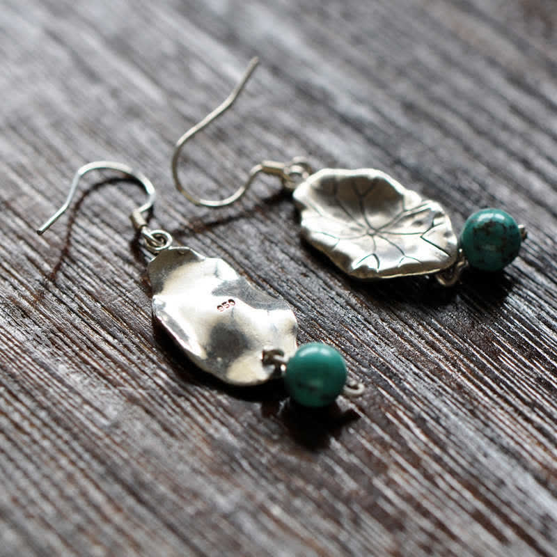 KarmaRipple's 925 Sterling Silver Turquoise Lotus Leaf Protection Drop Dangle Earrings p10