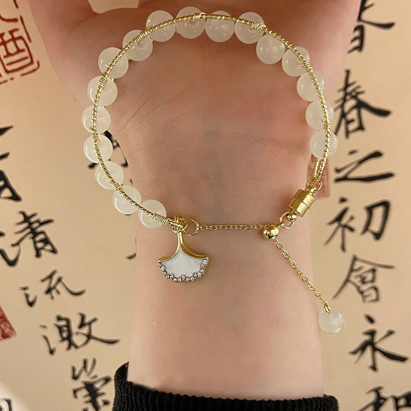 KarmaRipple's Ginkgo Leaf Jade Bead Fortune Bracelet p2