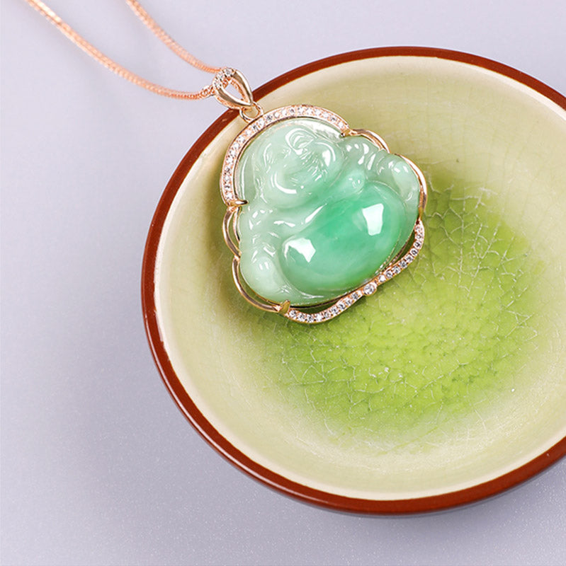 KarmaRipple's 925 Sterling Silver Laughing Buddha Authentic Jade Prosperity Pendant Chain Necklace p8