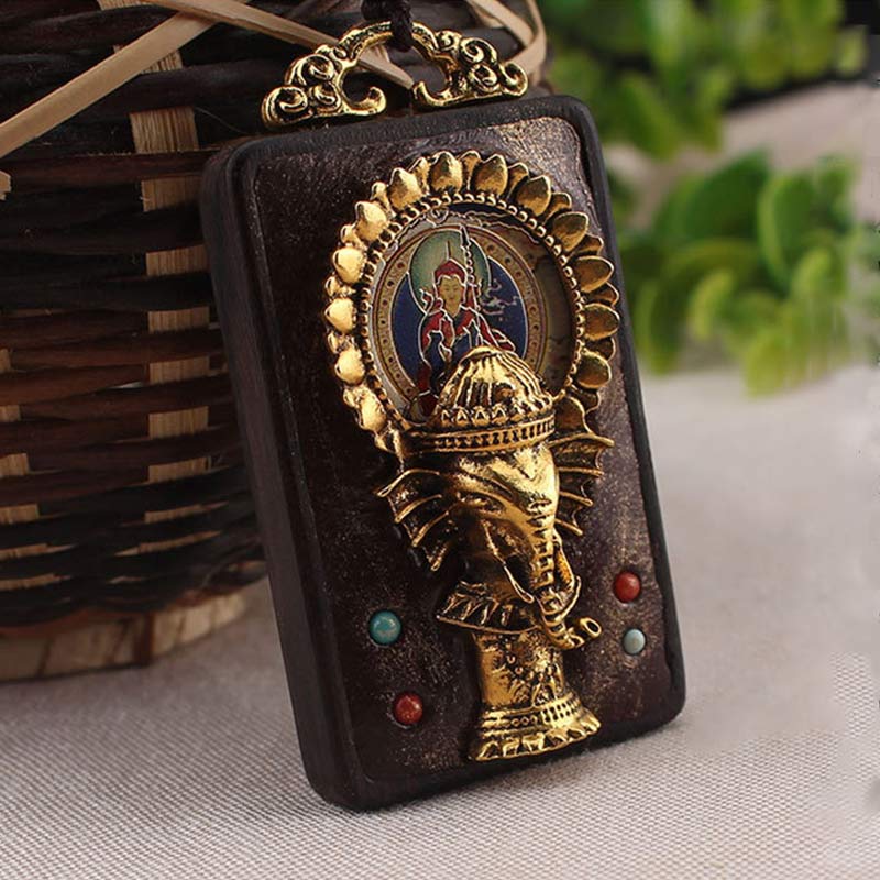 KarmaRipple's Ebony Wood Elephant God of Fortune Buddha Blessing Pendant String Necklace p7