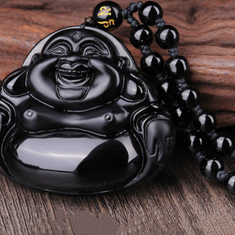 KarmaRipple's Laughing Buddha Black Obsidian Transformation Necklace Pendant p5