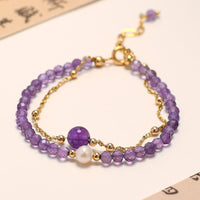 KarmaRipple's 14K Gold Plated Amethyst Gemstone Balancing Double Layer Chain Bracelet