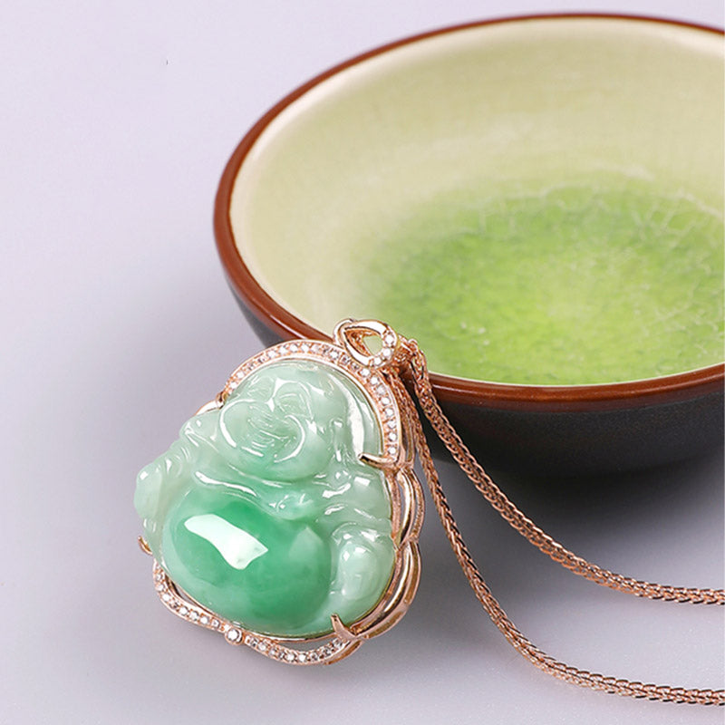 KarmaRipple's 925 Sterling Silver Laughing Buddha Authentic Jade Prosperity Pendant Chain Necklace p6