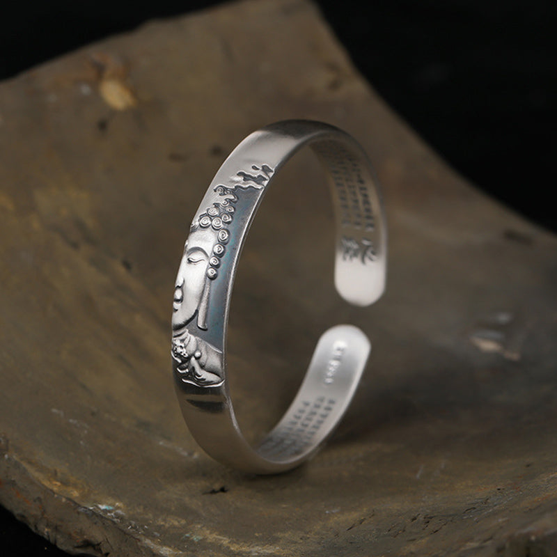 KarmaRipple's 999 Sterling Silver Buddha Head Heart Sutra Serenity Bracelet Bangle p9