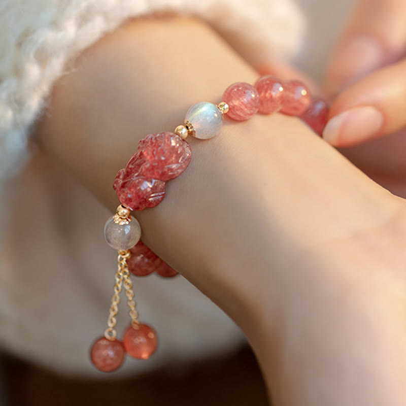 KarmaRipple's Authentic Strawberry Quartz Moonstone PiXiu Love Balancing Bracelet p7